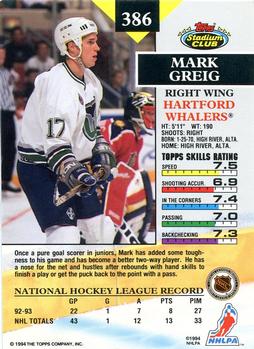 1993-94 Stadium Club #386 Mark Greig Back