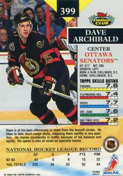 1993-94 Stadium Club #399 Dave Archibald Back