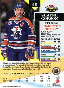1993-94 Stadium Club #40 Shayne Corson Back