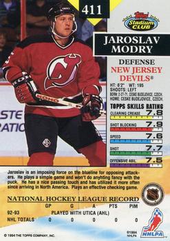 1993-94 Stadium Club #411 Jaroslav Modry Back