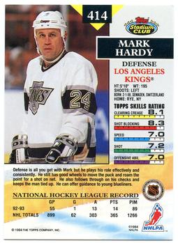 1993-94 Stadium Club #414 Mark Hardy Back