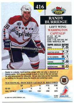 1993-94 Stadium Club #416 Randy Burridge Back