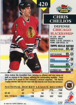 1993-94 Stadium Club #420 Chris Chelios Back