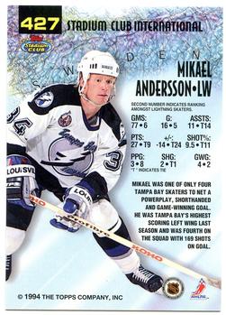 1993-94 Stadium Club #427 Mikael Andersson Back