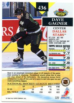 1993-94 Stadium Club #436 Dave Gagner Back