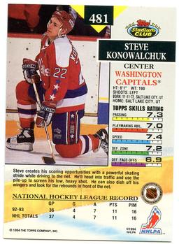 1993-94 Stadium Club #481 Steve Konowalchuk Back