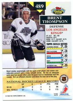 1993-94 Stadium Club #489 Brent Thompson Back