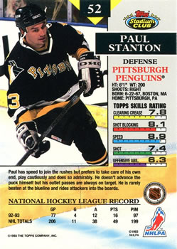 1993-94 Stadium Club #52 Paul Stanton Back