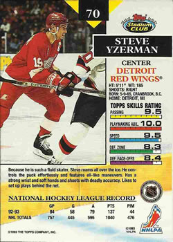 1993-94 Stadium Club #70 Steve Yzerman Back