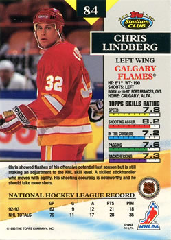 1993-94 Stadium Club #84 Chris Lindberg Back