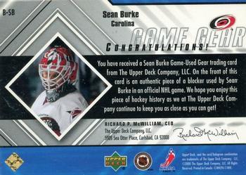 2000-01 Upper Deck Black Diamond - Game Gear #B-SB Sean Burke Back
