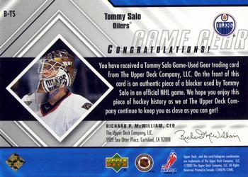 2000-01 Upper Deck Black Diamond - Game Gear #B-TS Tommy Salo Back