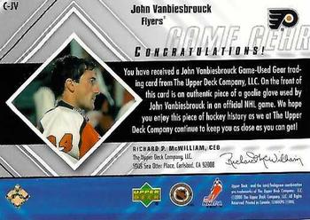 2000-01 Upper Deck Black Diamond - Game Gear #C-JV John Vanbiesbrouck Back