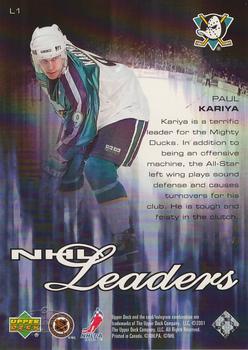 2000-01 Upper Deck Heroes - NHL Leaders #L1 Paul Kariya Back