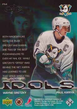 2000-01 Upper Deck Heroes - Player Idols #PI4 Paul Kariya / Wayne Gretzky Back