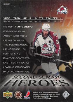 2000-01 Upper Deck Heroes - Second Season Heroes #SS2 Peter Forsberg Back