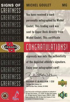 2000-01 Upper Deck Heroes - Signs of Greatness #MG Michel Goulet Back