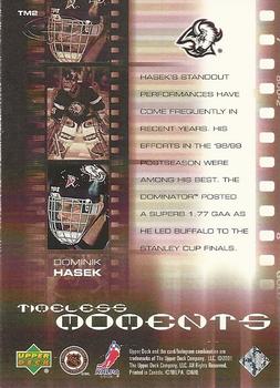 2000-01 Upper Deck Heroes - Timeless Moments #TM2 Dominik Hasek Back