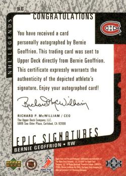 2000-01 Upper Deck Legends - Epic Signatures #BG Bernie Geoffrion Back