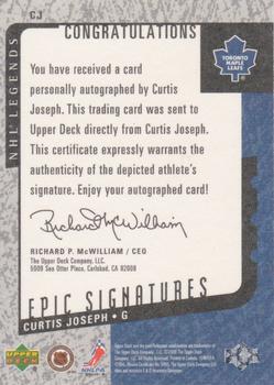 2000-01 Upper Deck Legends - Epic Signatures #CJ Curtis Joseph Back