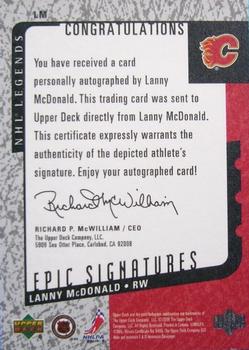 2000-01 Upper Deck Legends - Epic Signatures #LM Lanny McDonald Back