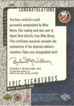 2000-01 Upper Deck Legends - Epic Signatures #MB Mike Bossy Back