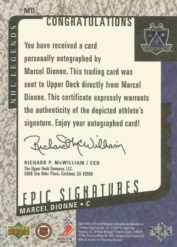 2000-01 Upper Deck Legends - Epic Signatures #MD Marcel Dionne Back