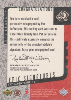 2000-01 Upper Deck Legends - Epic Signatures #PL Pat LaFontaine Back
