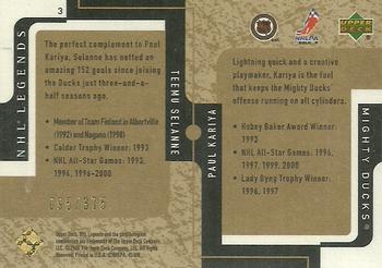 2000-01 Upper Deck Legends - Legendary Collection Gold #3 Paul Kariya / Teemu Selanne Back