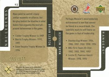 2000-01 Upper Deck Legends - Legendary Collection Gold #92 Mark Messier / Brian Leetch Back