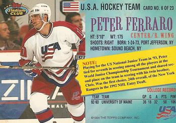 1993-94 Stadium Club - Team USA #6 Peter Ferraro Back