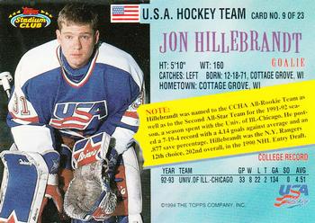 1993-94 Stadium Club - Team USA #9 Jon Hillebrandt Back