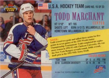 1993-94 Stadium Club - Team USA #15 Todd Marchant Back