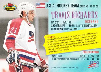 1993-94 Stadium Club - Team USA #18 Travis Richards Back