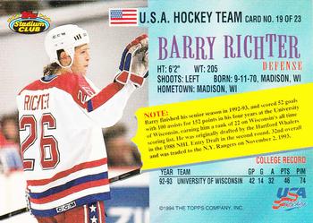 1993-94 Stadium Club - Team USA #19 Barry Richter Back