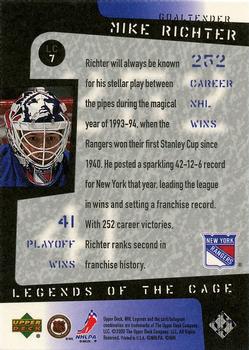2000-01 Upper Deck Legends - Legends of the Cage #LC7 Mike Richter Back
