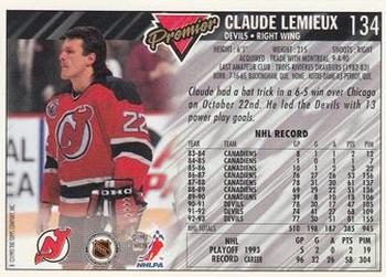 1993-94 Topps Premier #134 Claude Lemieux Back