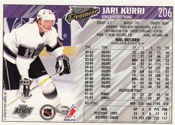 1993-94 Topps Premier #206 Jari Kurri Back