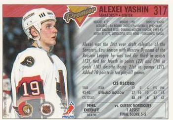 1993-94 Topps Premier #317 Alexei Yashin Back
