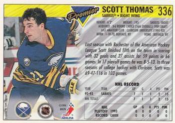 1993-94 Topps Premier #336 Scott Thomas Back