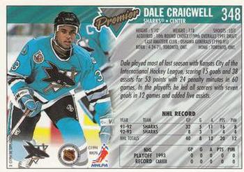 1993-94 Topps Premier #348 Dale Craigwell Back