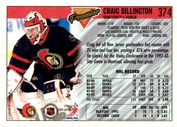 1993-94 Topps Premier #374 Craig Billington Back