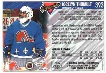 1993-94 Topps Premier #393 Jocelyn Thibault Back