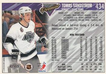 1993-94 Topps Premier #434 Tomas Sandstrom Back