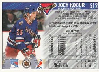 1993-94 Topps Premier #512 Joey Kocur Back