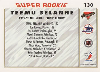1993-94 Topps Premier #130 Teemu Selanne Back
