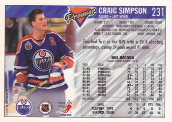 1993-94 Topps Premier #231 Craig Simpson Back