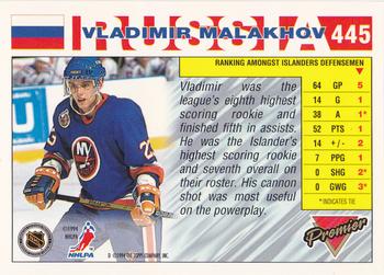 1993-94 Topps Premier #445 Vladimir Malakhov Back