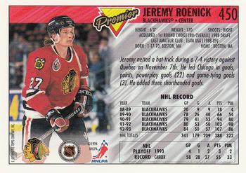 1993-94 Topps Premier #450 Jeremy Roenick Back