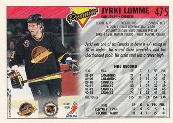 1993-94 Topps Premier #475 Jyrki Lumme Back